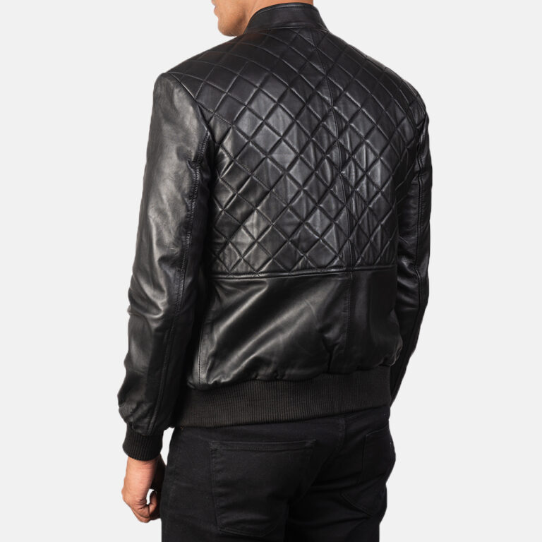 Mens Moda Black Leather Bomber Jacket6450-8-1568719383272